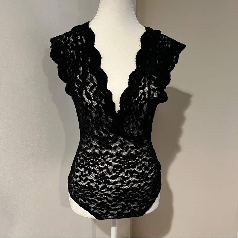 Zara Elegant Black Lace Women Bodysuit Top